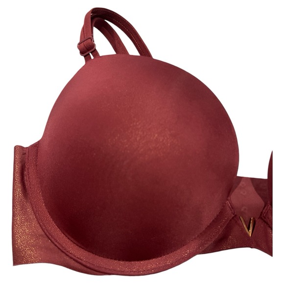 Victoria's Secret Lined Demi Bra 34D Burgundy/ Gold Satin - Picture 3 of 7